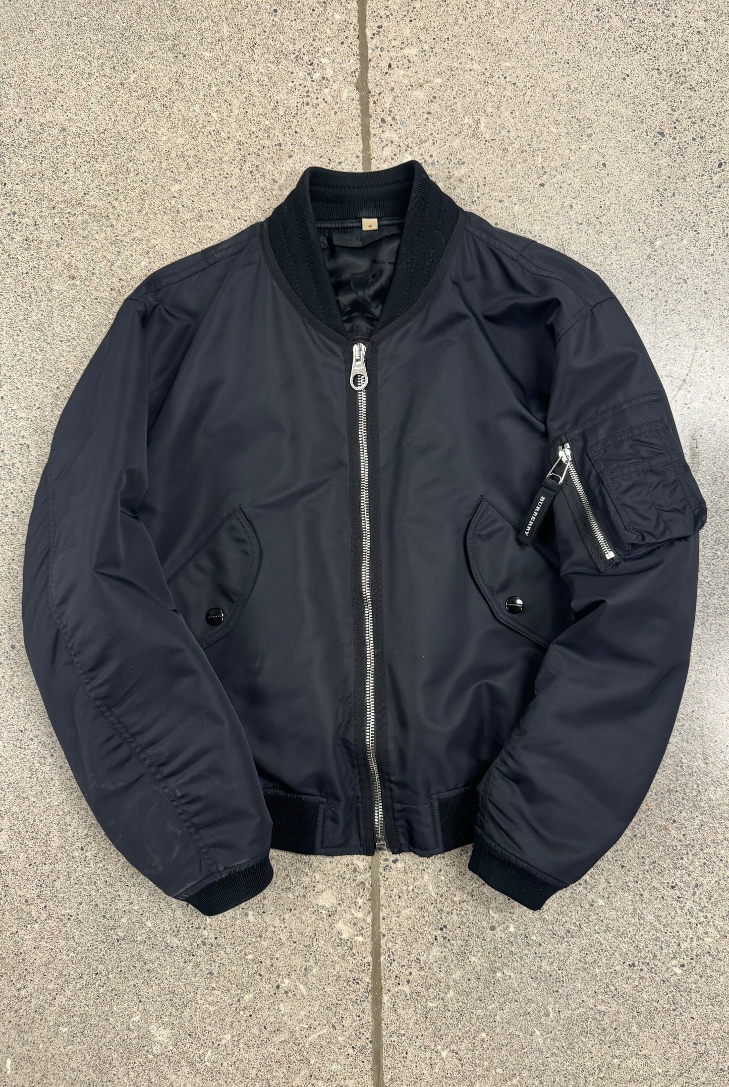 Burberry MA-1 Down Filled Black Nylon Bomber Jacket