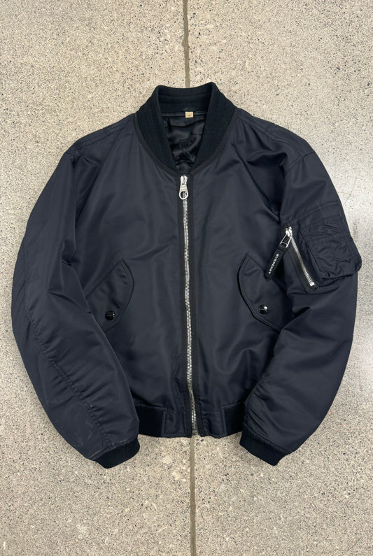 Burberry MA-1 Down Filled Black Nylon Bomber Jacket