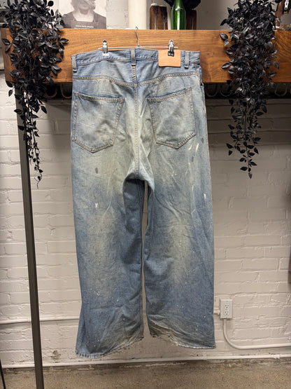 Acne Studios Paint Splattered ‘Supper Baggy’ Light Wash Blue Denim