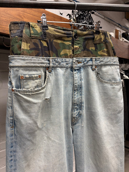 2021 Balenciaga ‘Double Waist’ Camo/Light Wash Baggy Denim