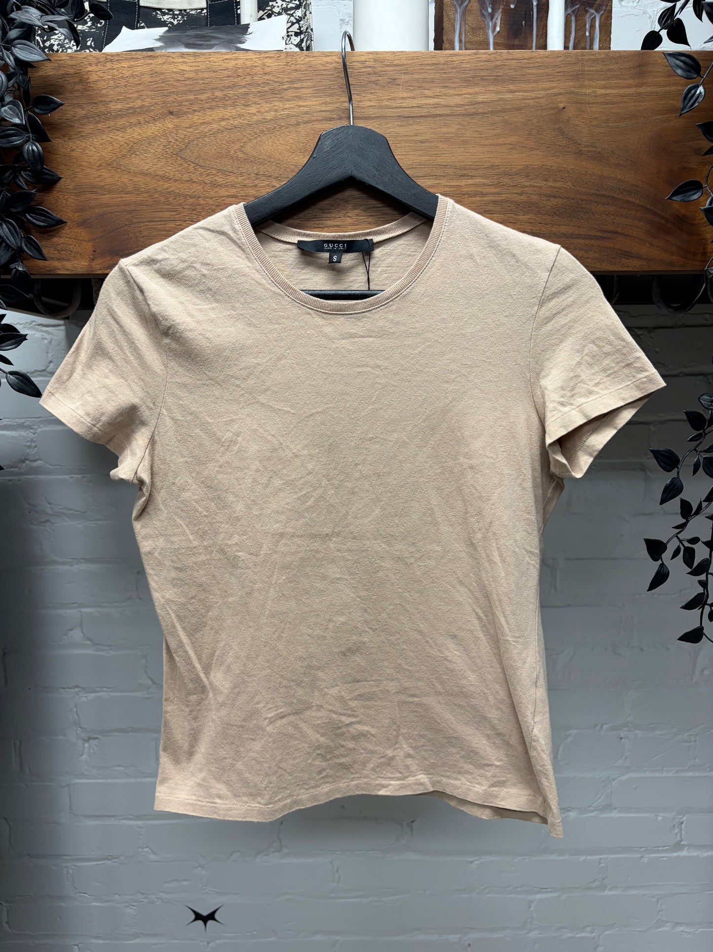 Gucci Minimalist ‘Neck Logo’ Nude Brown Short Sleeve T-Shirt