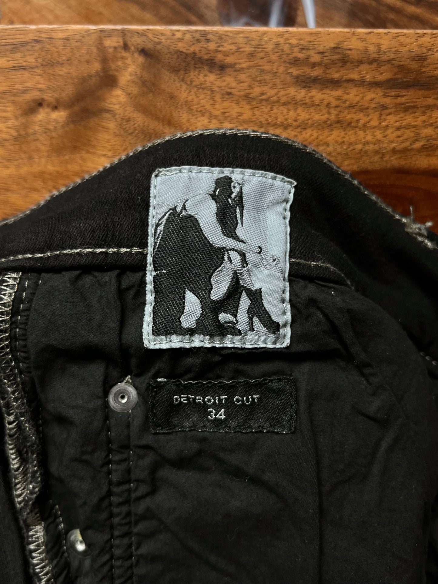 Rick Owens DRKSHDW ‘Detroit Cut’ Waxed Black Slashed Distressed Denim