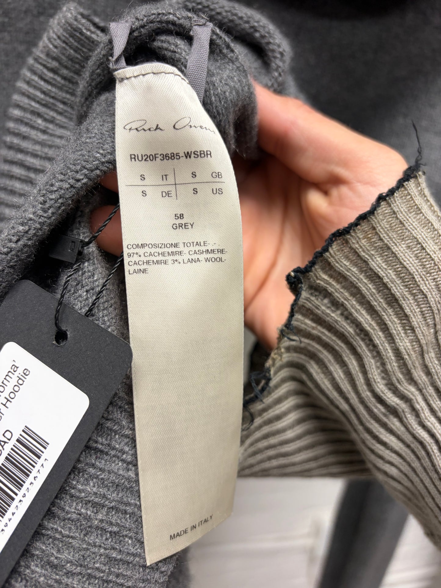 AW2020 Rick Owens ‘Performa’ Grey Cashmere Pullover Hoodie