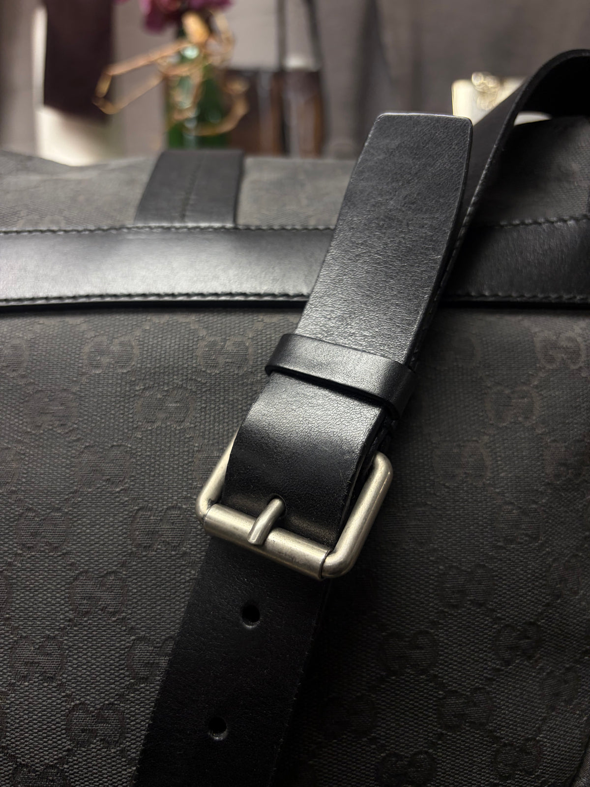 2000s Gucci Silver Canvas 'Guccisima' Monogram Crossbody Messenger Bag