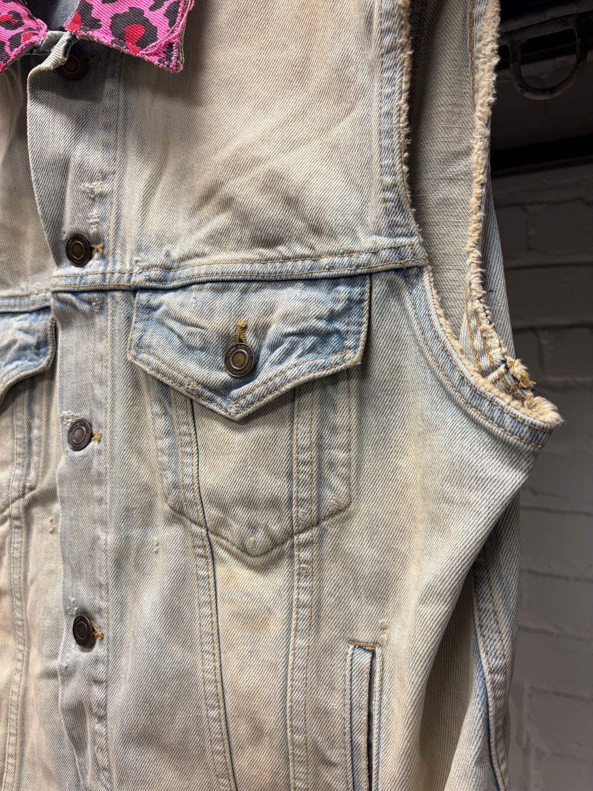 SS2016 Saint Laurent by Hedi Slimane ‘Surf Sound’ Leopard/Zebra Print Reworked Punk Denim Cutoff Sleeve Vest