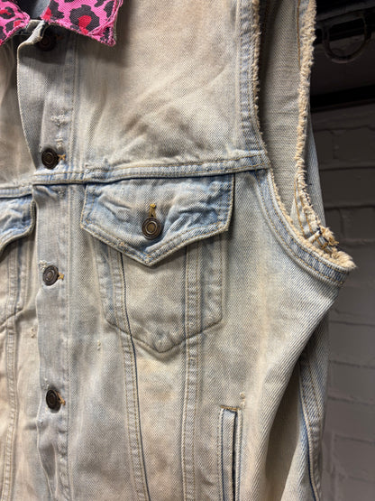 SS2016 Saint Laurent by Hedi Slimane ‘Surf Sound’ Leopard/Zebra Print Reworked Punk Denim Cutoff Sleeve Vest