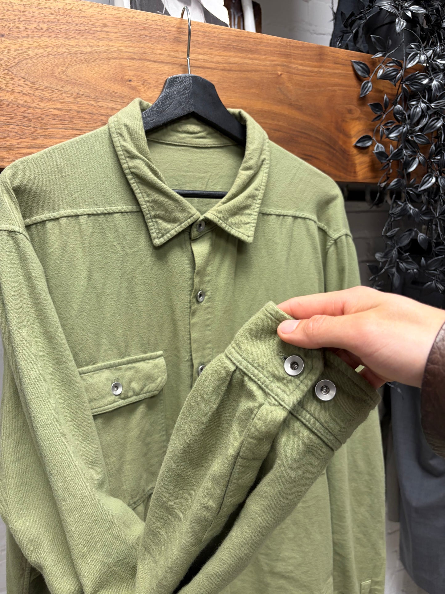 Rick Owens DRKSHDW ‘Sage’ Green Collared Work Shirt