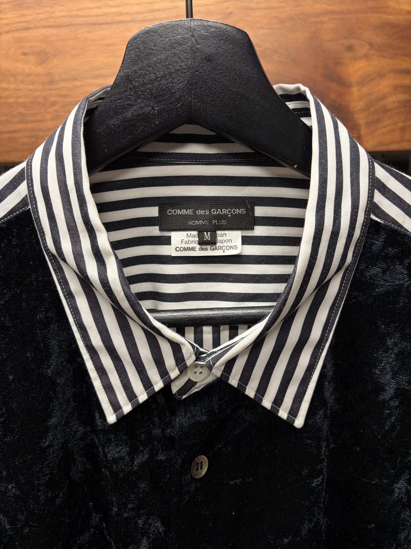 2019 Comme Des Garçons Homme Plus Pinstripe/Velour Button Up Shirt