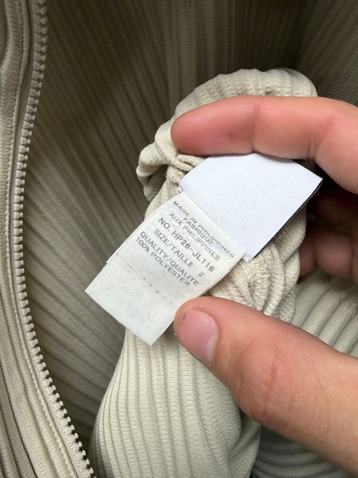 Issey Miyake ‘Homme Plisse’ Pleated Cream Zip-Up Hoodie