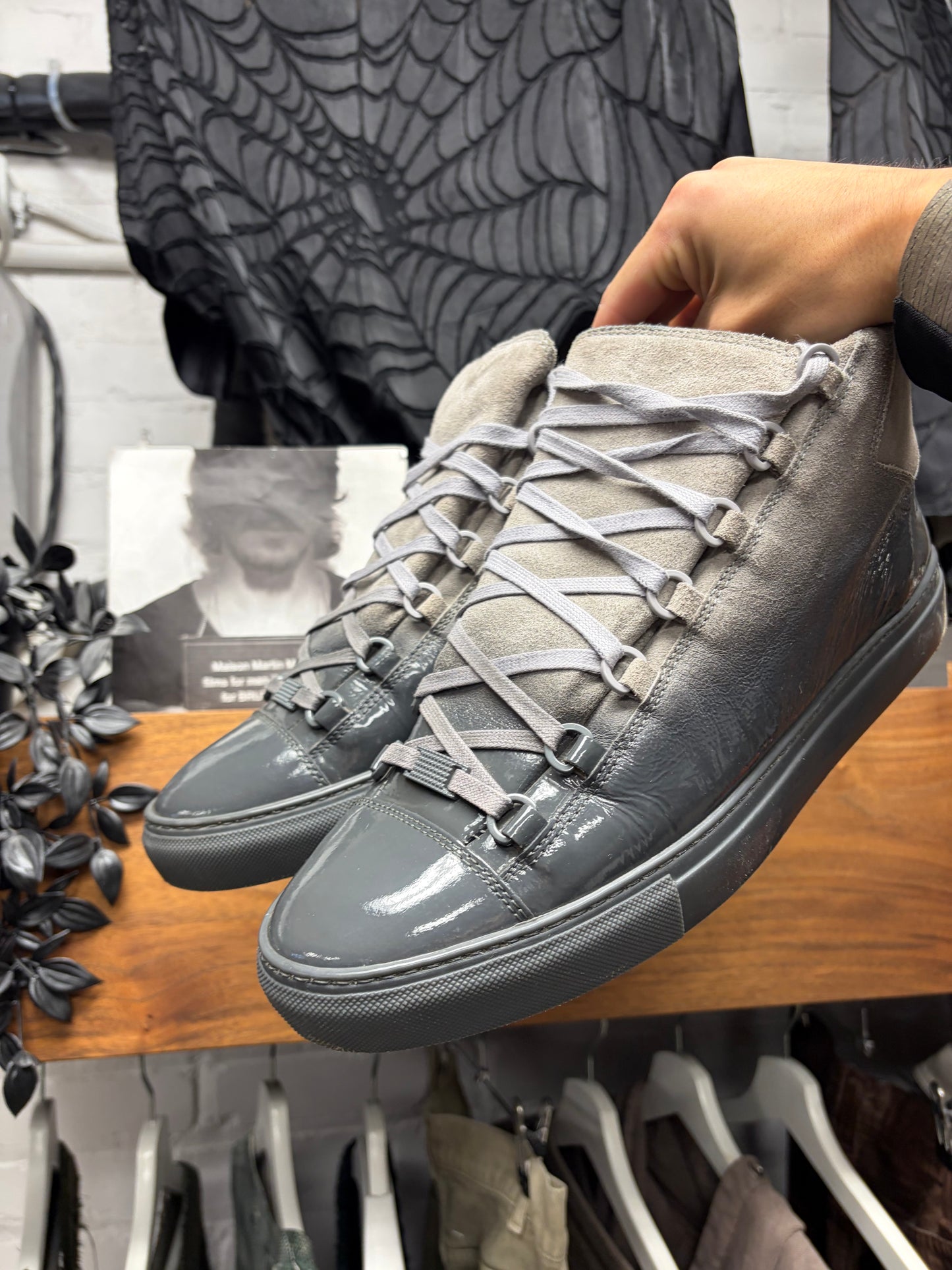 Balenciaga ‘Arena’ Gradient Grey Suede High Top Sneakers