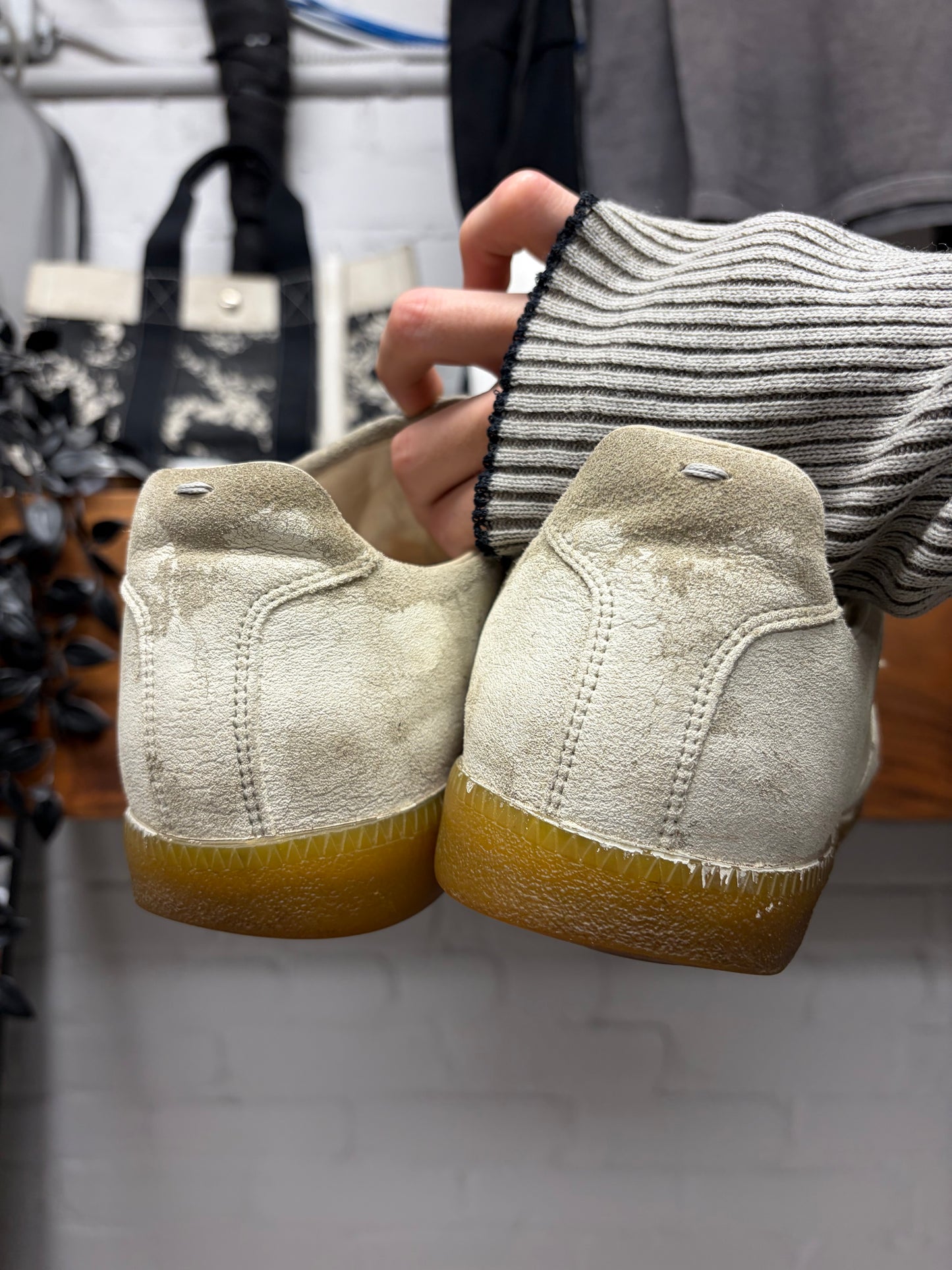 Maison Margiela ‘G.A.T.’ Paint Coated White Leather Low Top Sneakers