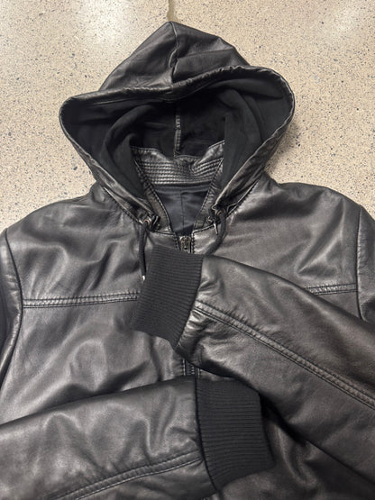 2007 Balenciaga by Nicholas Ghesquiere Sheepskin Leather Hooded Bomber Jacket