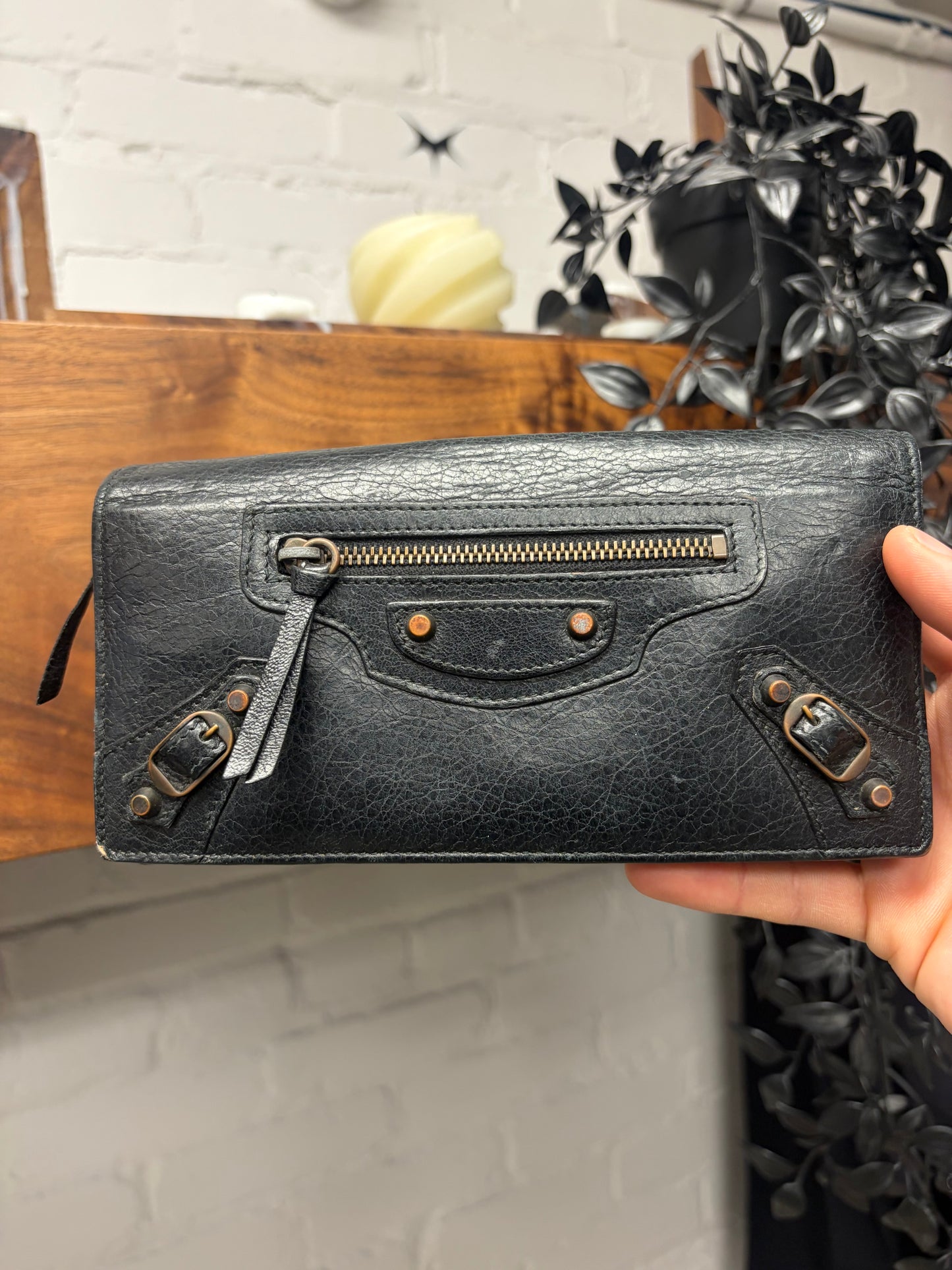 Balenciaga ‘Le City’ Continental Black Leather Long Wallet