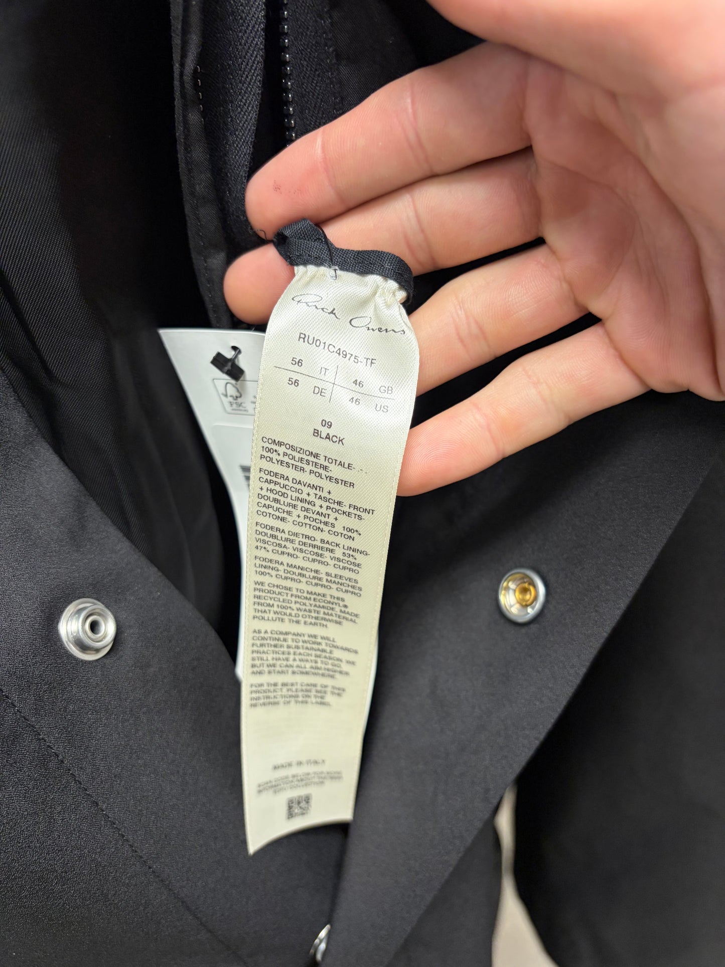 SS2023 Rick Owens ‘Edfu’ Black Shell Hooded Raincoat