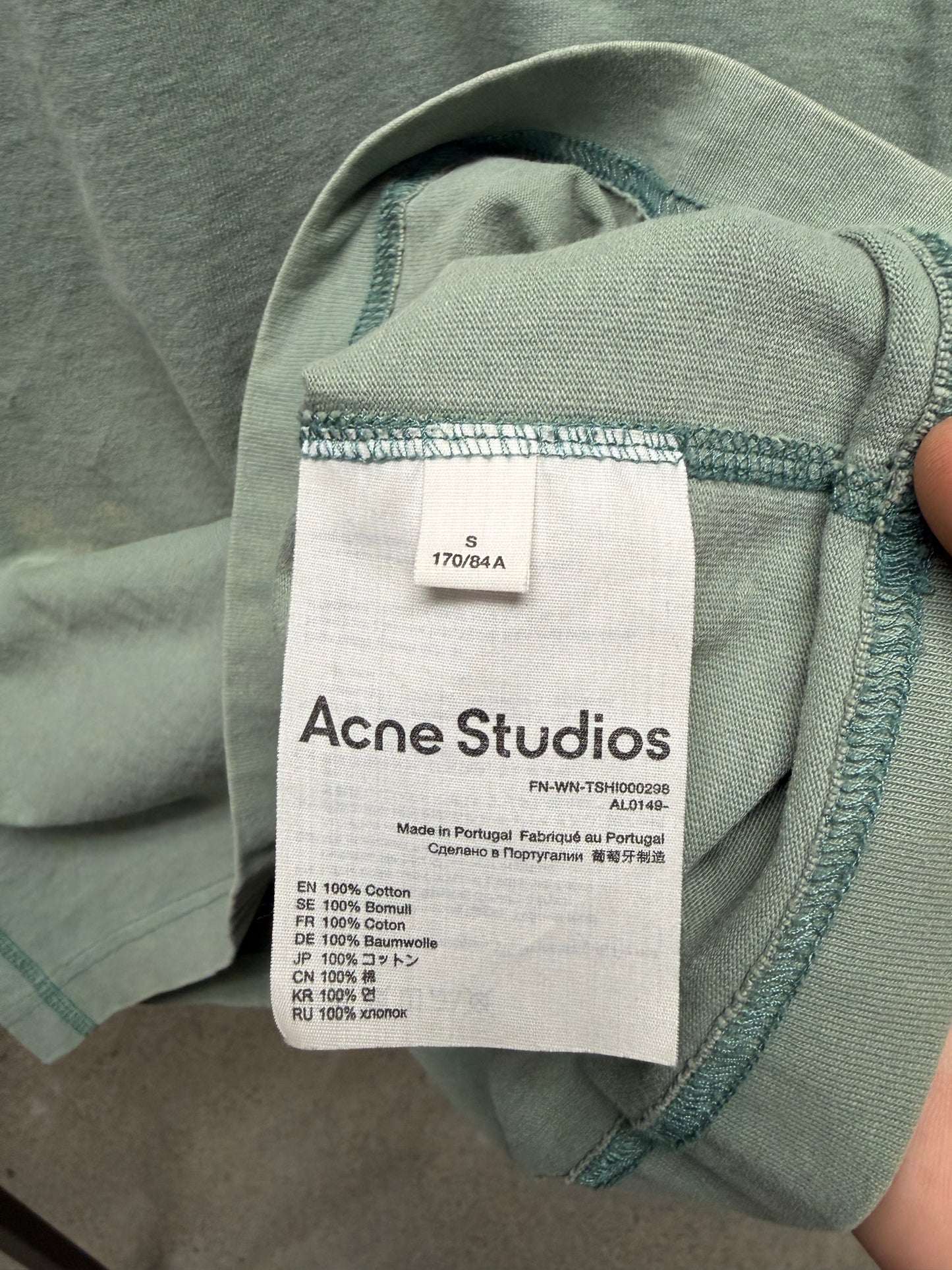 Acne Studios ‘Minimal Logo’ Mint Green Cropped Fit Oversized T-Shirt