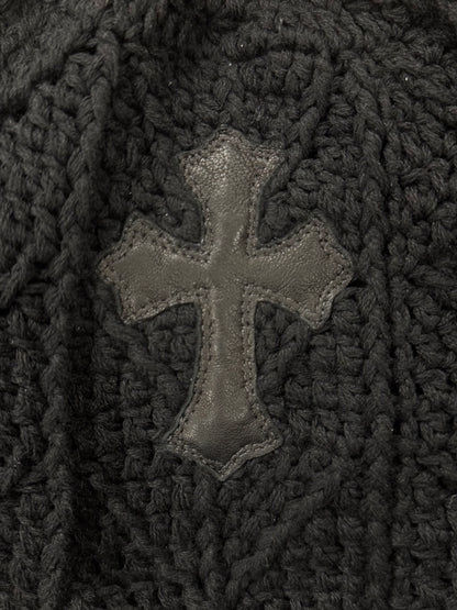 Chrome Hearts Cashmere Leather Cross Patch Knit Beanie