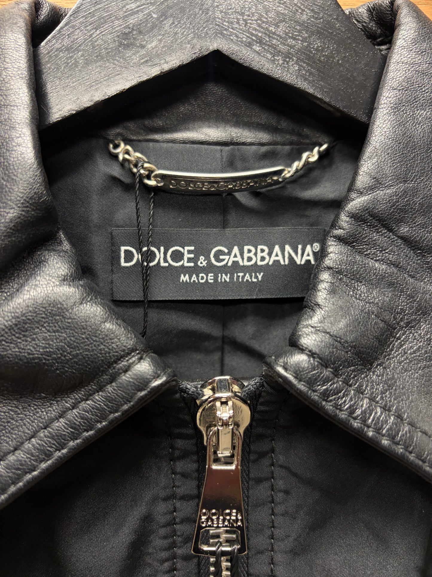 Dolce and Gabbana ‘Mainline’ Black Hybrid Shell Cropped Jacket with Lambskin Accents