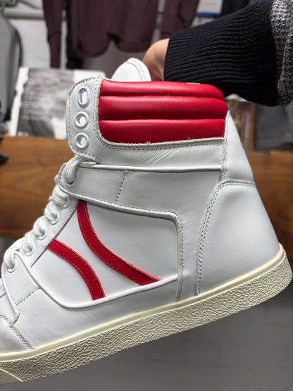 Celine 'Break' Cream/Red Mid Top
Leather Court Sneakers