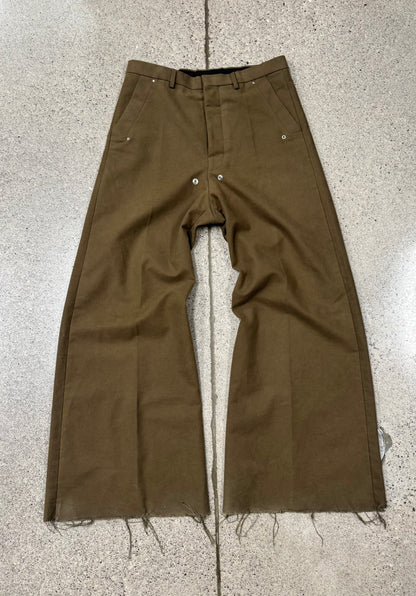 Rick Owens Mainline ‘Bela’ Heavy Wool ‘Bean’ Brown Wide Leg Pants