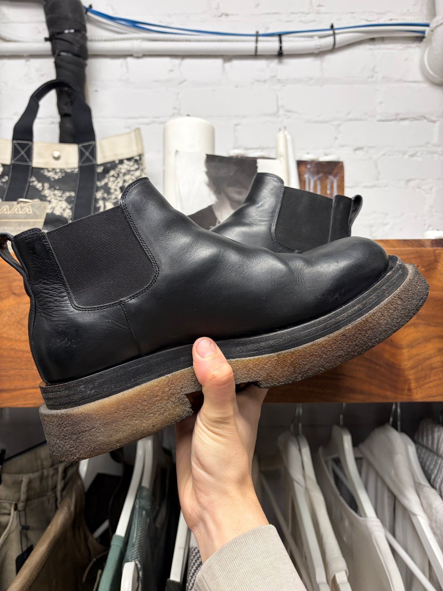 Bottega Veneta Black Calfskin Leather ‘Lug Sole’ Chelsea Boot