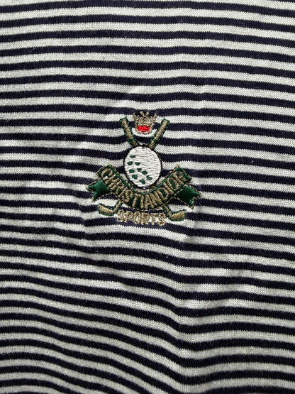 Vintage 1990s Christian Dior Striped Black/White Embroidered ‘Crest Logo’ Polo