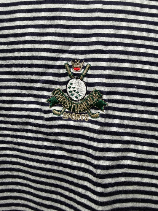 Vintage 1990s Christian Dior Striped Black/White Embroidered ‘Crest Logo’ Polo