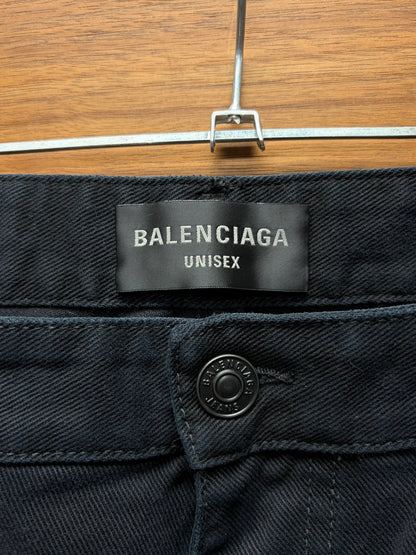 2023 Balenciaga ‘Knee Blowout’ Distressed Straight Cut Black Denim
