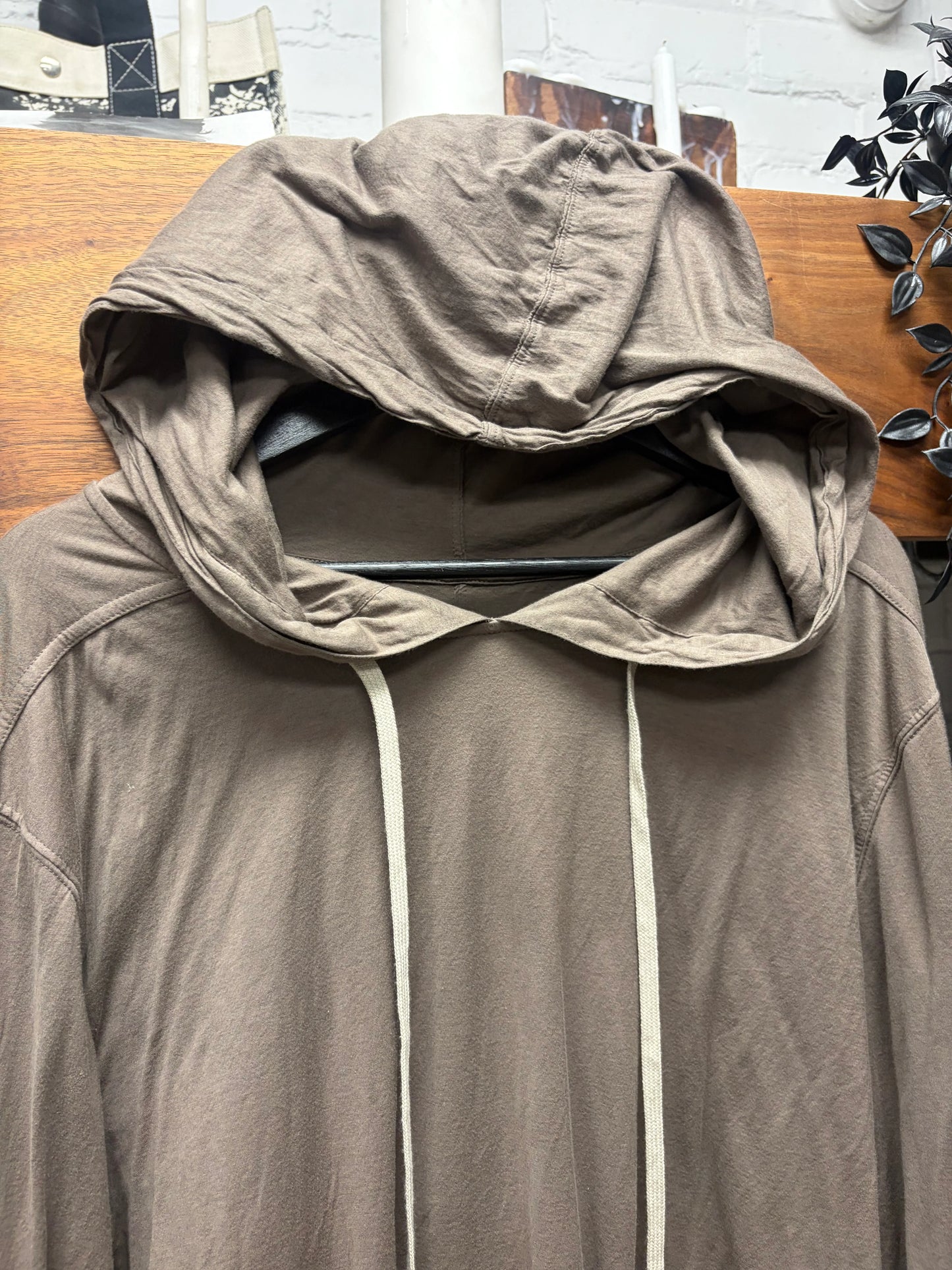 Rick Owens DRKSHDW Lightweight Dust Brown Drawstring Hoodie
