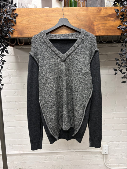 Dolce & Gabbana Mainline Dark/Light Grey Heavy Speckled Wool V-Neck Sweater
