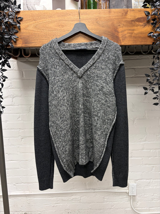 Dolce & Gabbana Mainline Dark/Light Grey Heavy Speckled Wool V-Neck Sweater