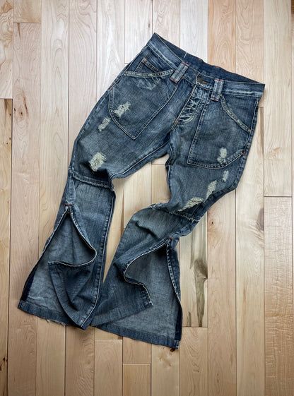 Tornado Mart Flare Cut Distressed Grey Denim
