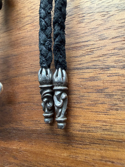 Chrome Hearts ‘Fleur De Lis’ Double Bail Pendant + Braided Leather Rope Necklace