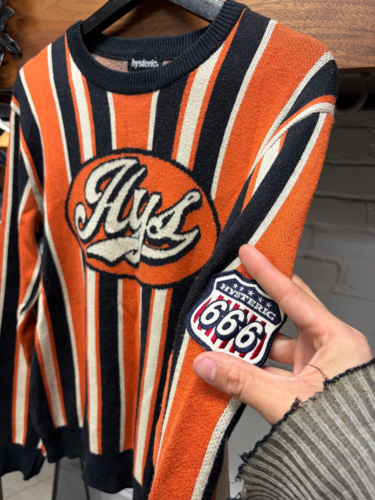Hysteric Glamour ‘666’ Striped Black/Orange Knit Sweater