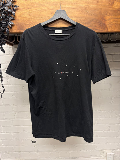2019 Saint Laurent ‘Stars Box Logo’ Black Short Sleeve Shirt