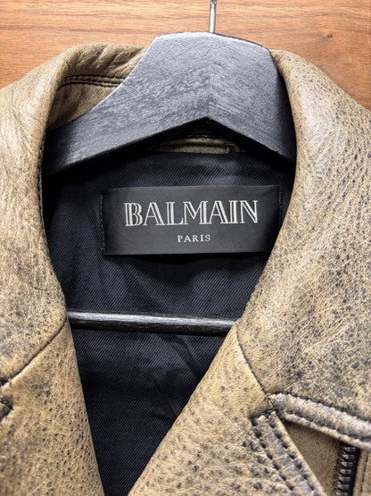 Balmain by Olivier Rousteig Brown Quilted Leather Biker Jacket