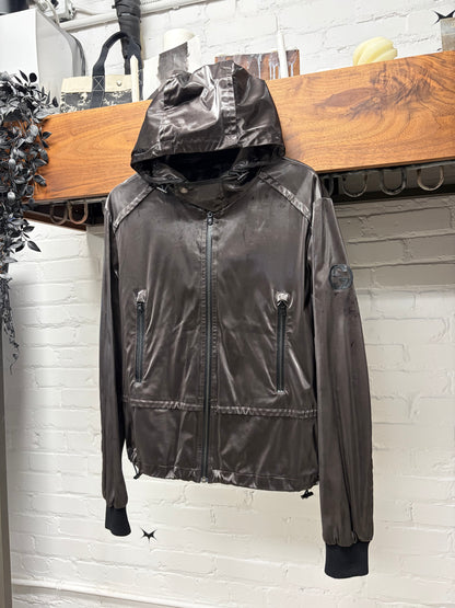 2010s Gucci Waxed Silver Windbreaker Shell Jacket