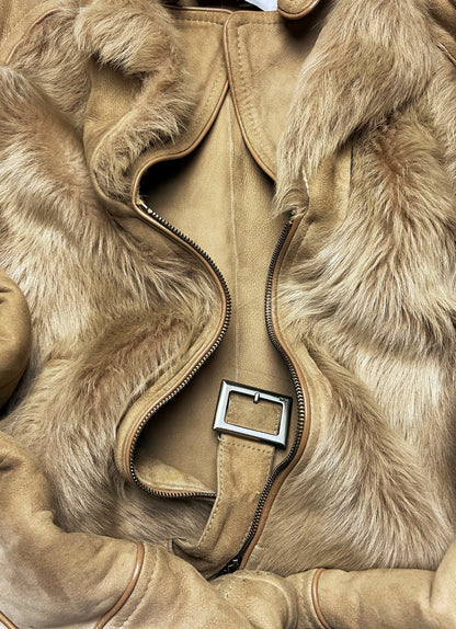 Spring Summer 2002 Yves Saint Laurent by Tom Ford ‘Safari Collection’ Suede & Faux Fur Trim Biker Jacket.