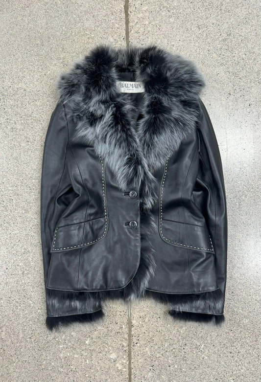 Balmain Genuine Fox Fur Lambskin Leather Jacket