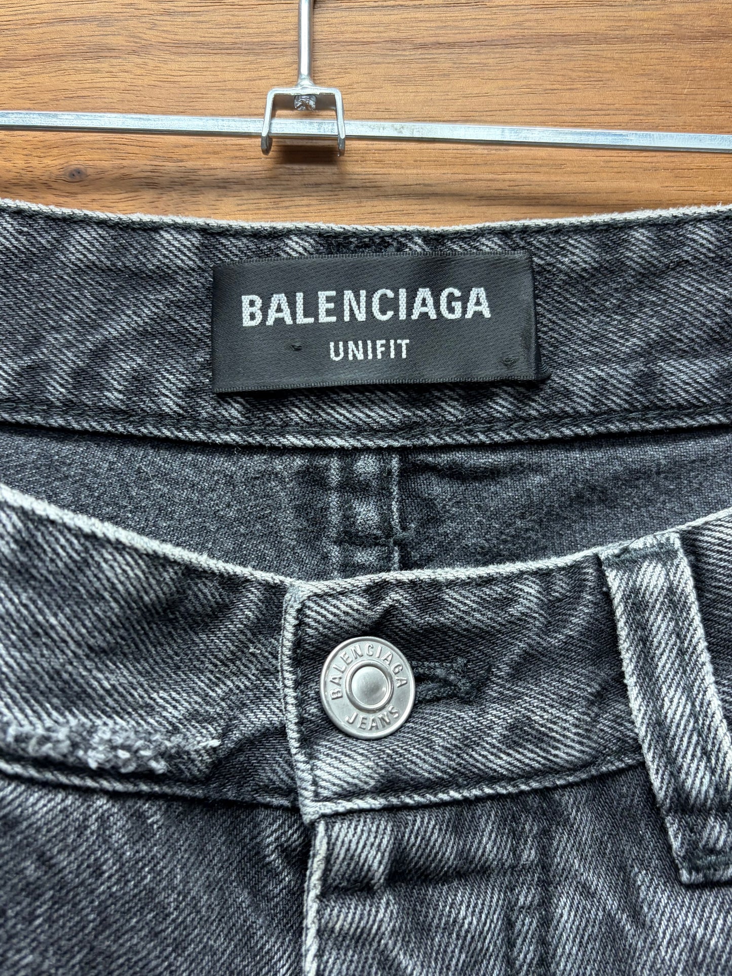 2020 Balenciaga Over Knee Length Distressed Grey Raw Hem Denim Shorts