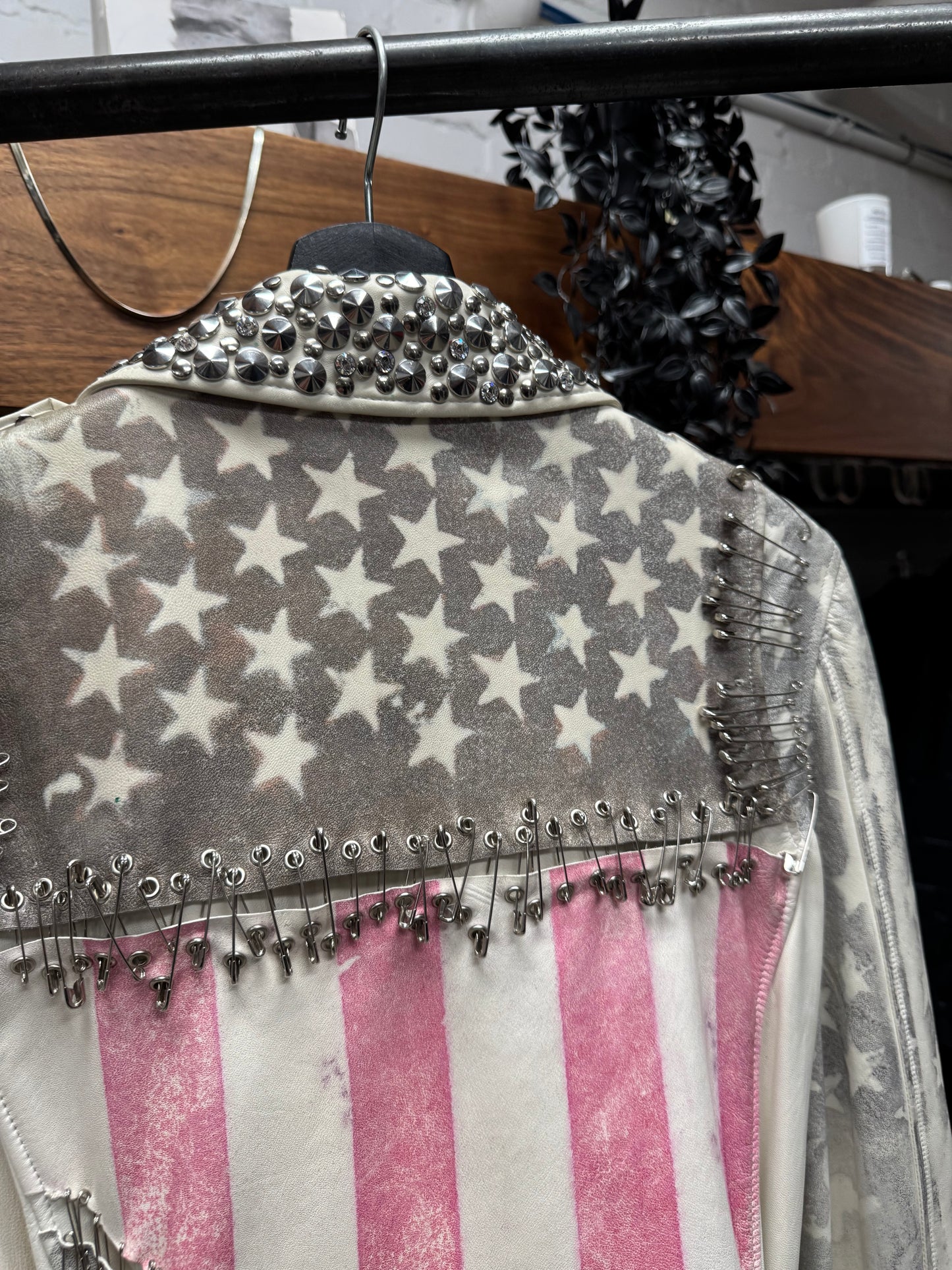 SS2011 Balmain by Christophe Decarnin ‘Safety Pin’ American Flag Leather Biker Jacket