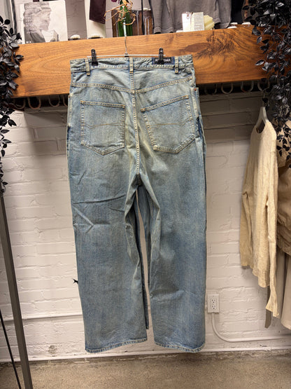 2023 Balenciaga 'Double Leg' Dirt Washed Blue Wide Leg Denim