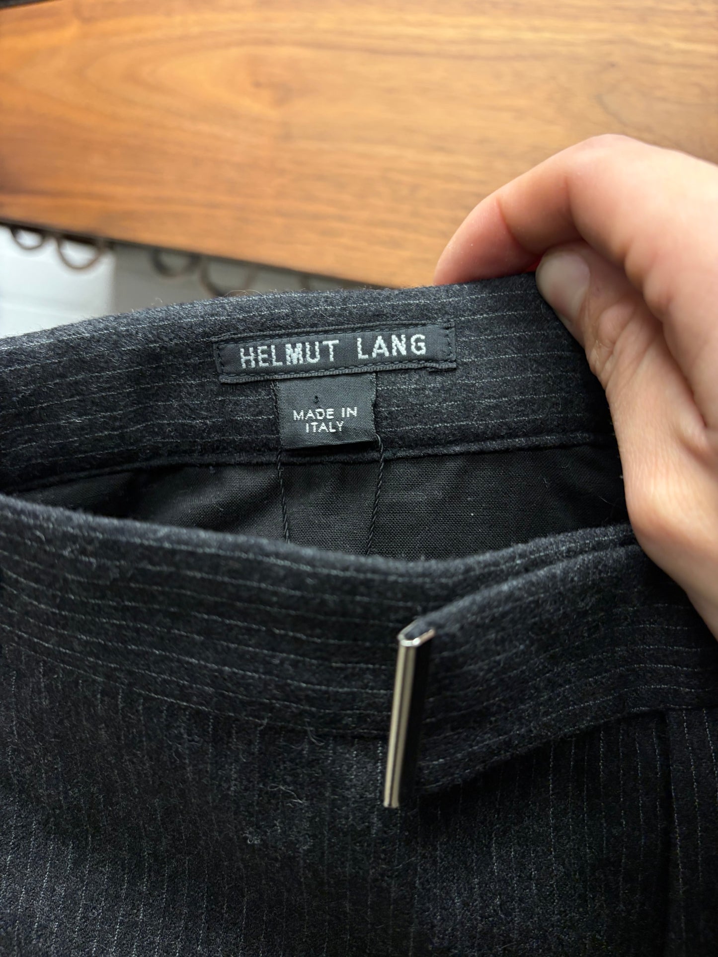Vintage Helmut Lang Grey Wool Pinstripe Pleated Trousers