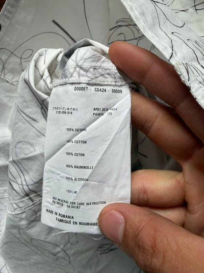 SS2010 Prada ‘Pencil Sketches’ White Graphic Button Up Shirt