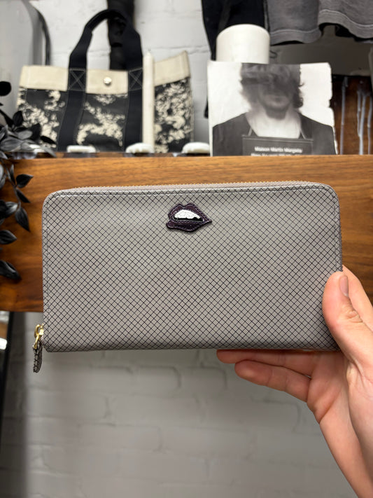 Undercover ‘Lips’ Grey Grid Leather Continental Long Wallet