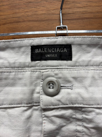 2023 Balenciaga Distressed White Ripstop Wide Leg Cargo Pants