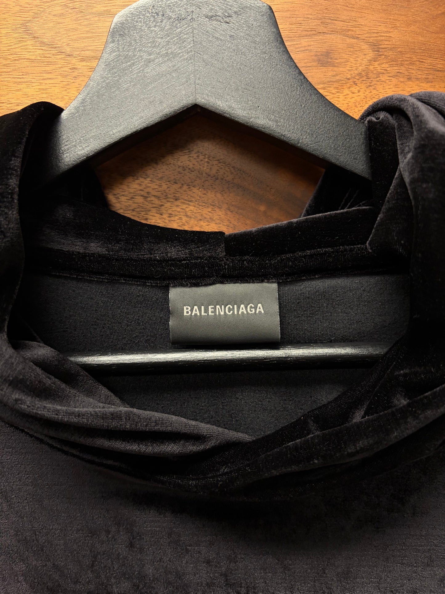AW2022 Balenciaga Black Velour Pullover Hoodie