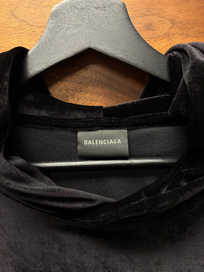 AW2022 Balenciaga Black Velour Pullover Hoodie