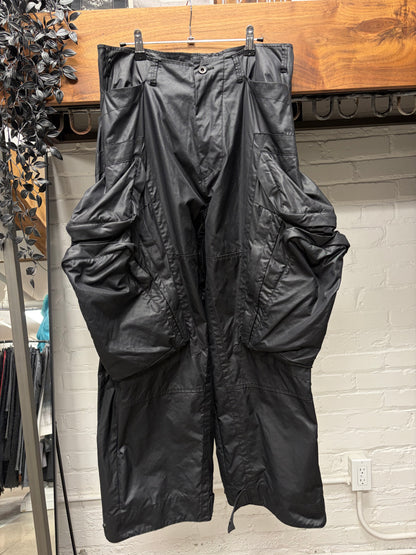 AW2022 Julius ‘Gas Mask’ Waxed Black Wide Leg Cargo Pants