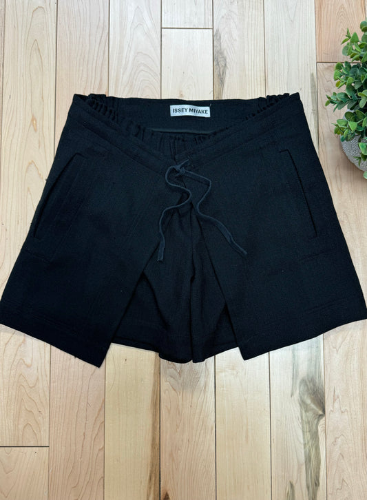 Issey Miyake Wrap Skirt Black Mini Shorts