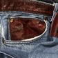 AW2006 Maison Martin Margiela Red Paint Coated Leather Patchwork Denim